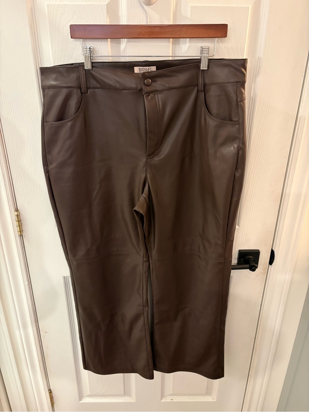 Badgley Mischka Dark Brown Faux Leather Chinos